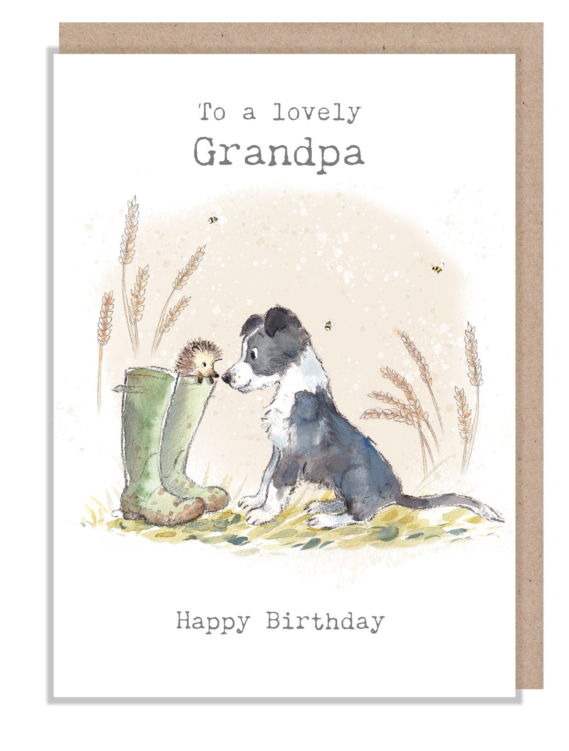 Birthday Card - Lovely Grandpa - Collie Dog with Wellie Boots