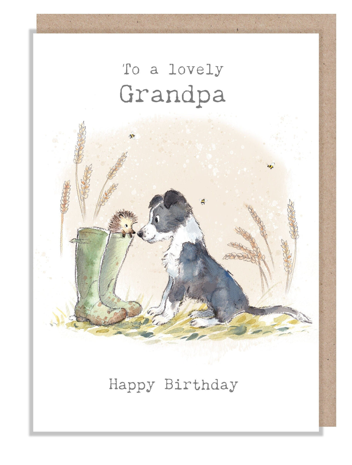 Birthday Card - Lovely Grandpa - Collie Dog with Wellie Boots