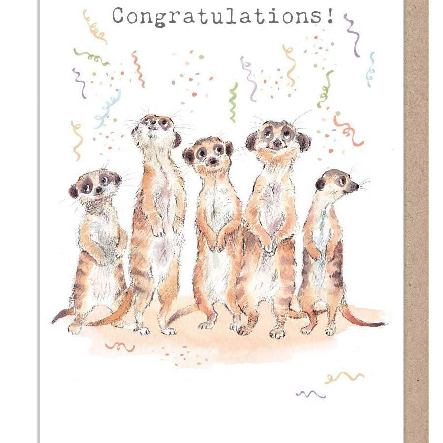 Congratulations Card - Meerkats with Streamers