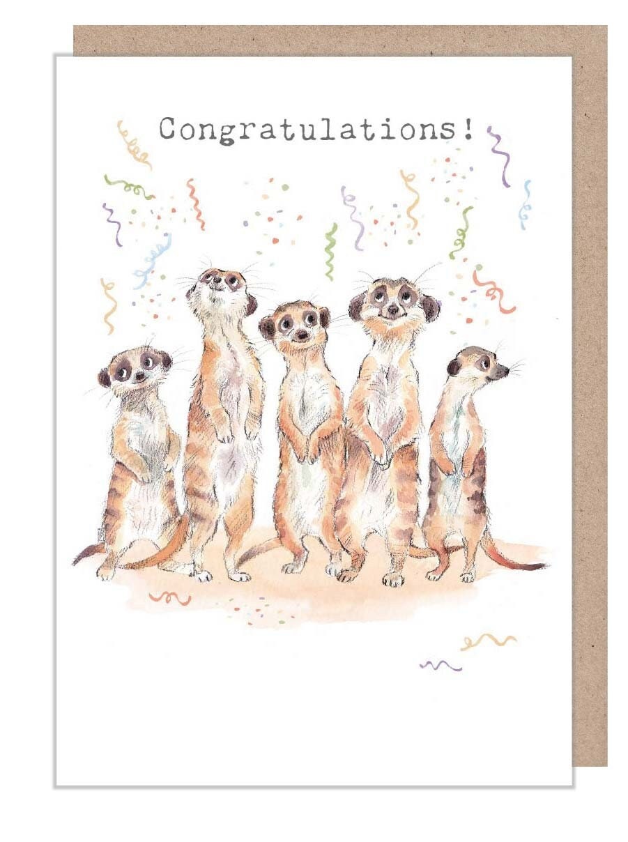 Congratulations Card - Meerkats with Streamers
