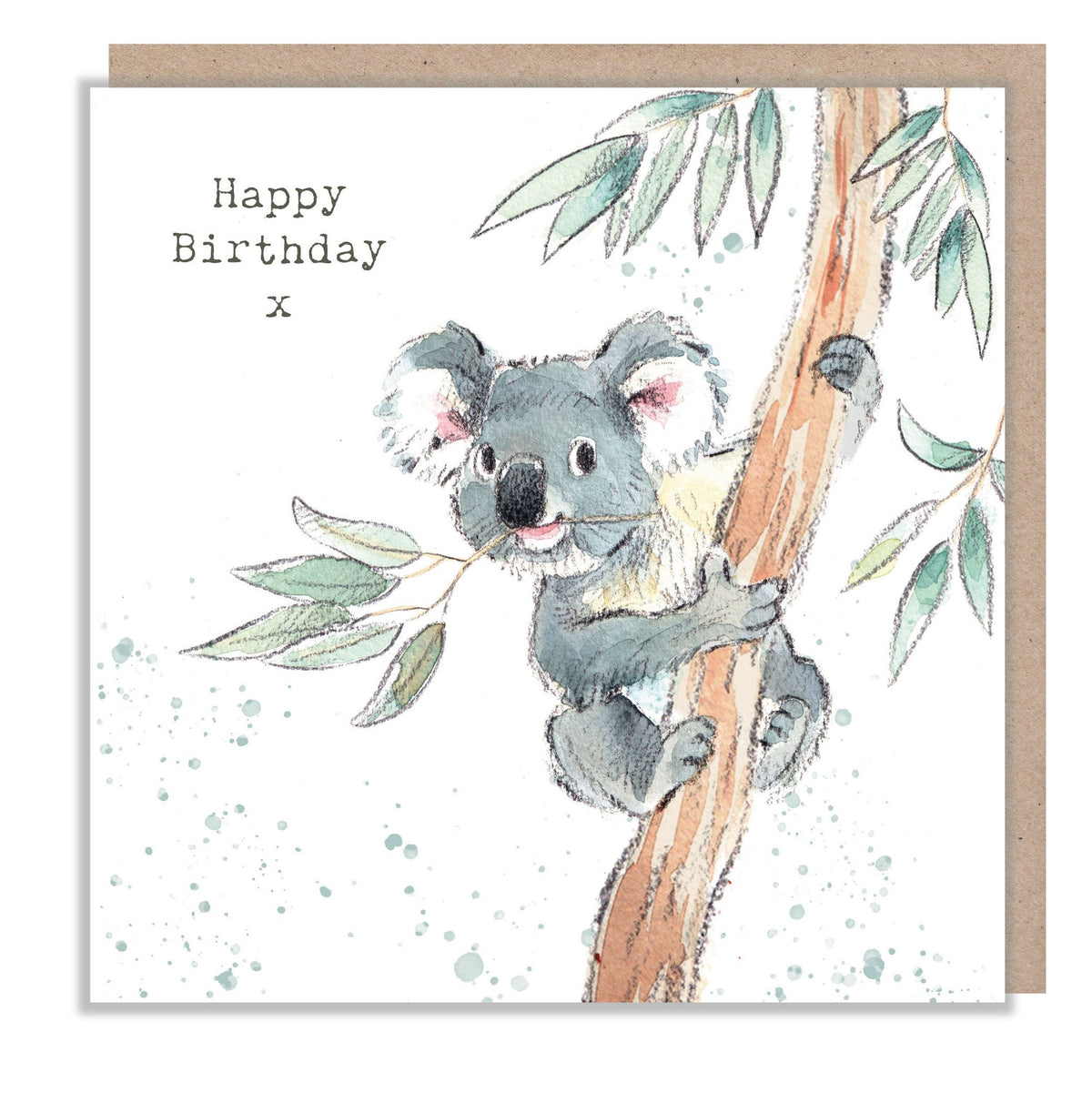 Happy Birthday Card - Cute Koala in Eucalyptus Tree
