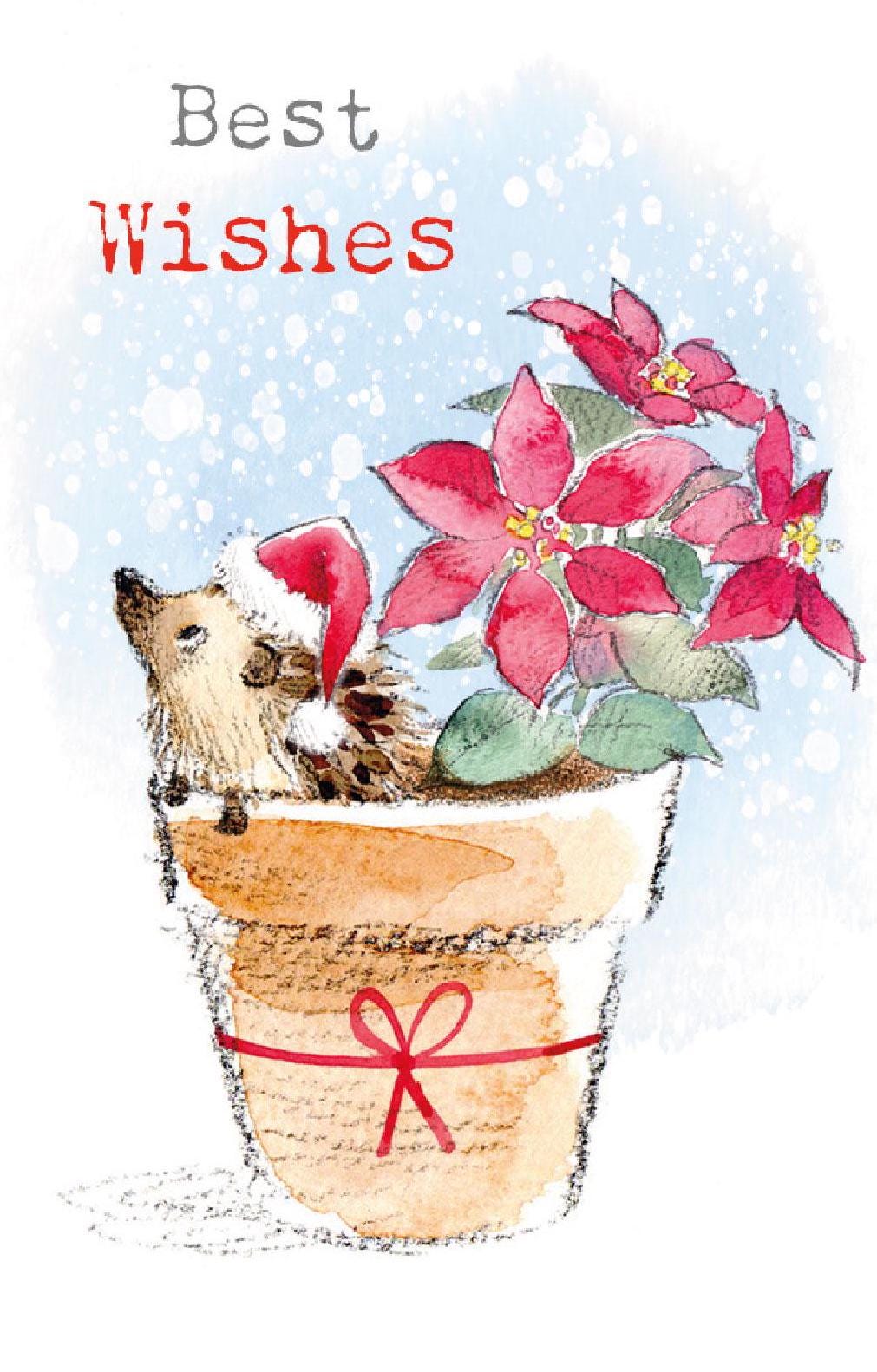 Christmas Gift Card - Best Wishes - Hedgehog in Flower Pot