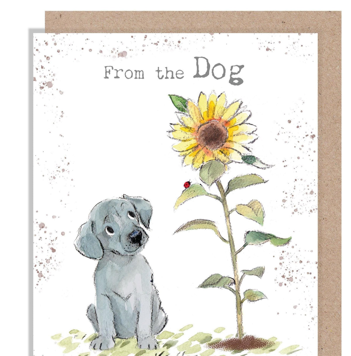 Birthday Card - From the Dog - Grey Puppy with Sunflower