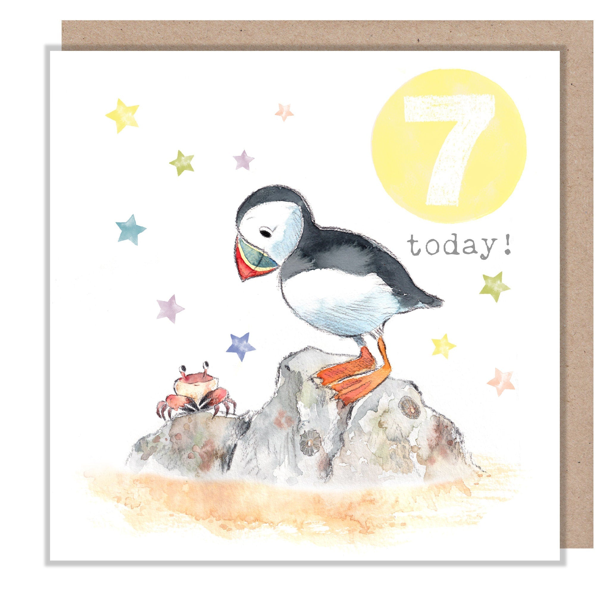Age 7 Birthday Card - Puffin and Crab