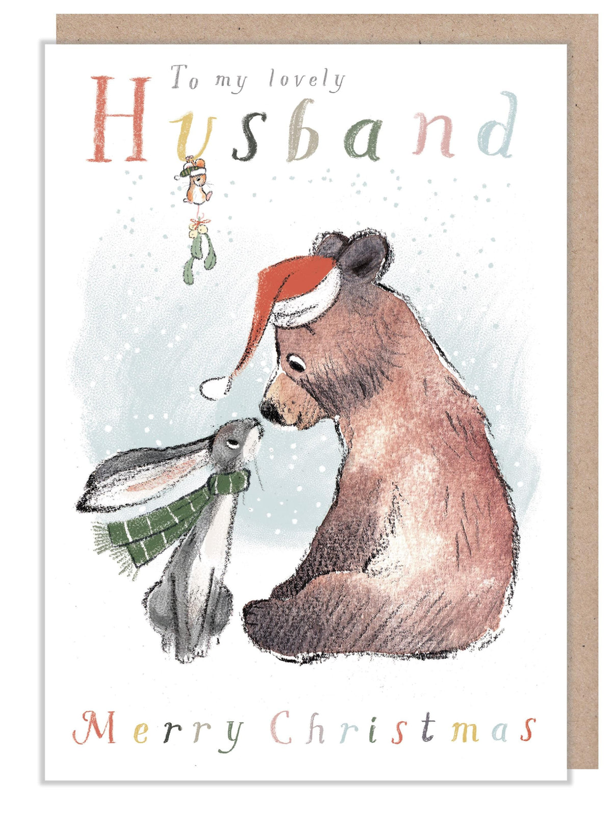 Christmas Greeting Card - Lovely Husband - Bear, Hare and Mouse