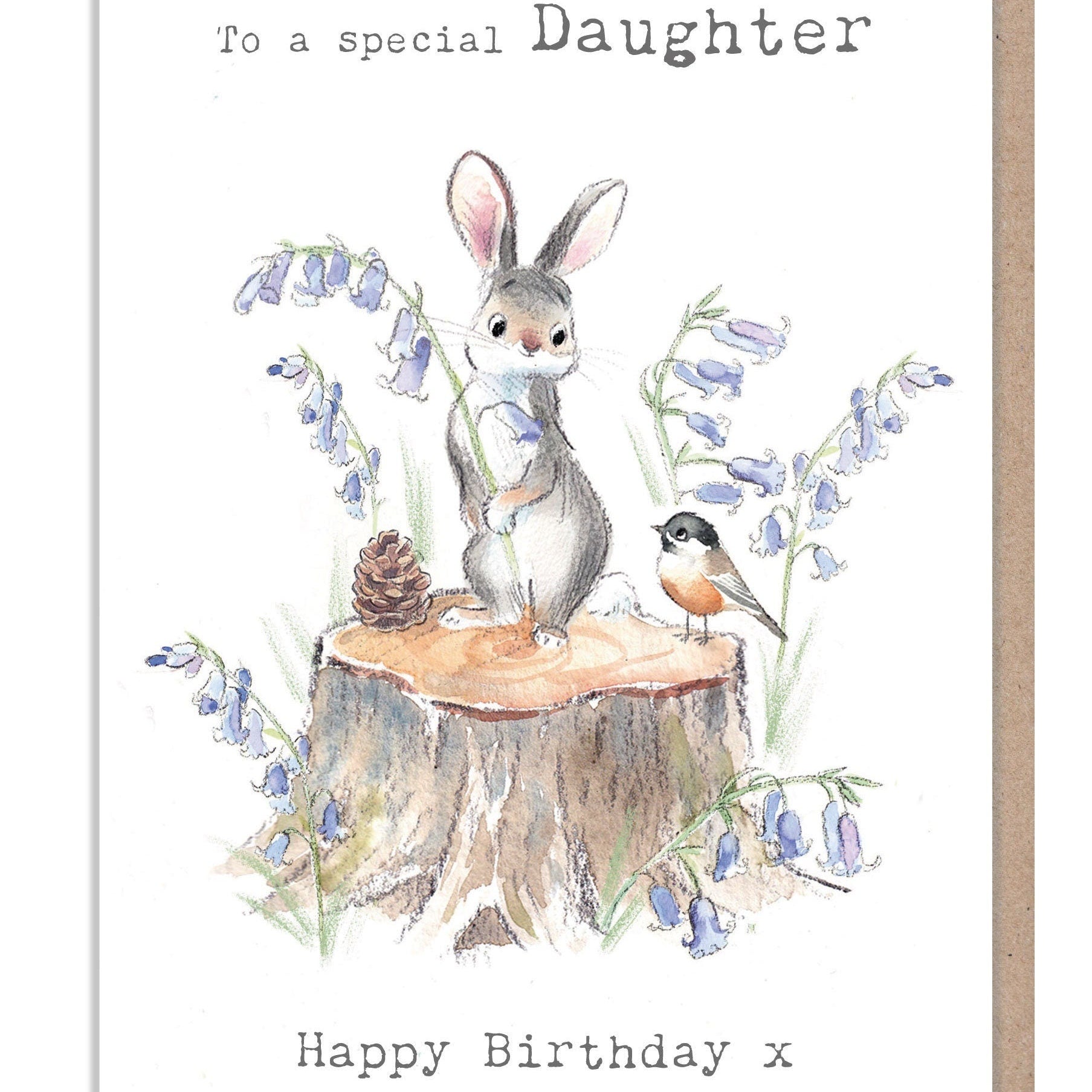 Daughter Birthday Card - to a Special Daughter - Rabbit with Bluebells
