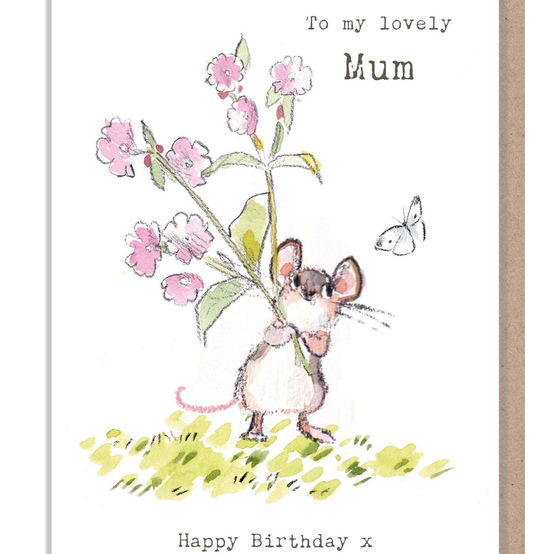 Mum Birthday - to My Lovely Mum - Mouse with Flowers