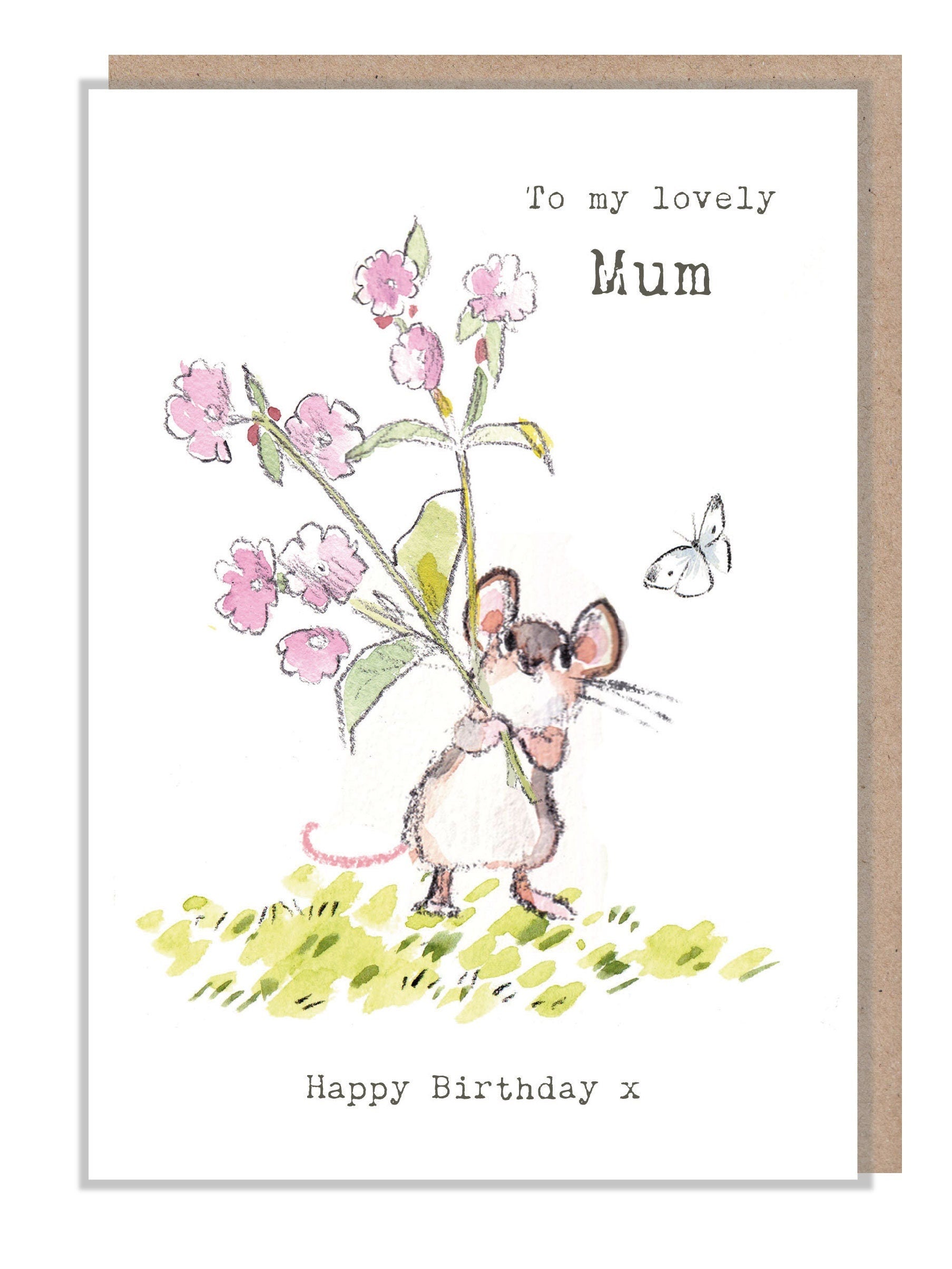 Mum Birthday - to My Lovely Mum - Mouse with Flowers