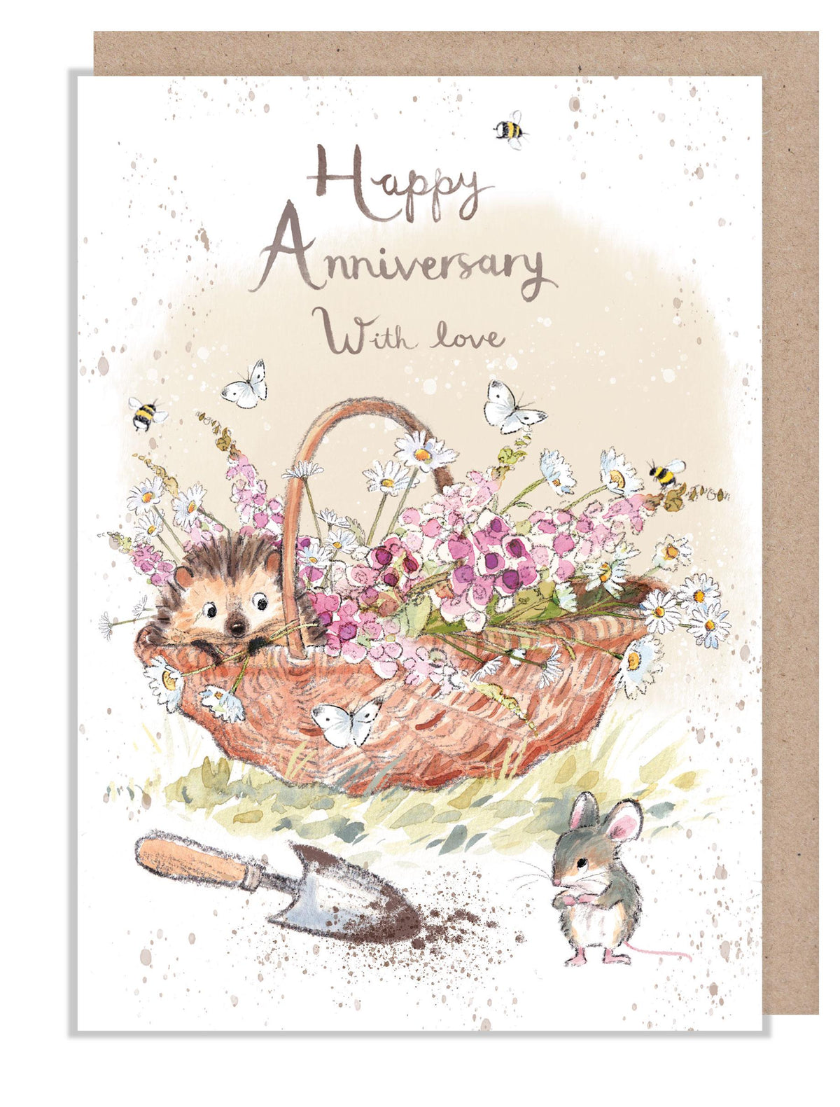 Greeting Card - Happy Anniversary - Hedgehog and Mouse with Flower Basket
