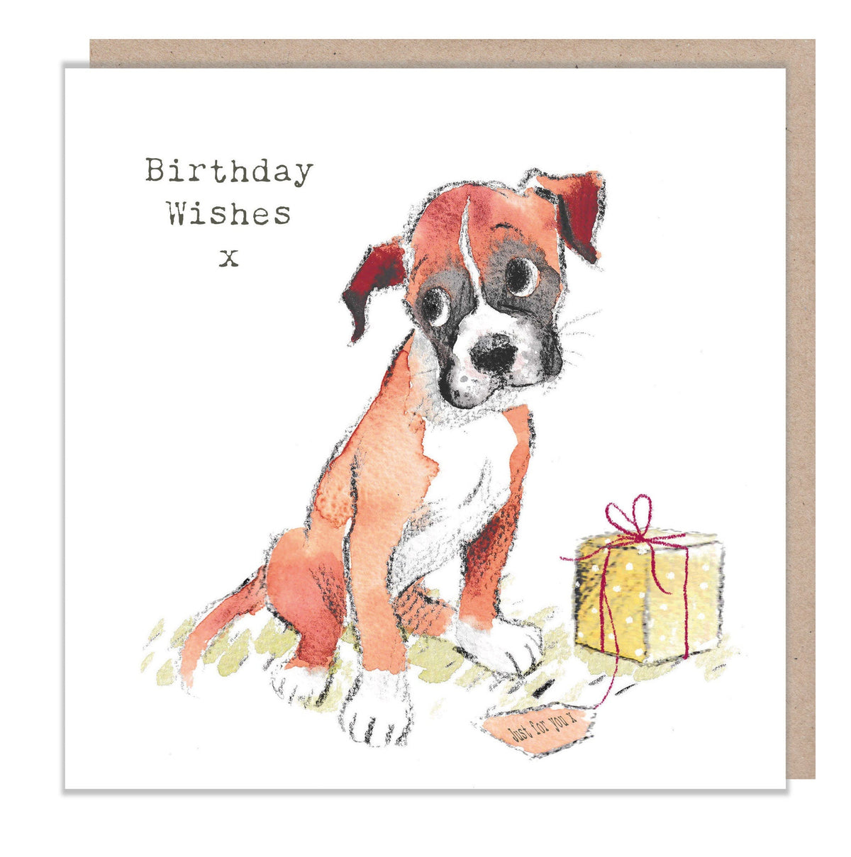 Birthday Card - Birthday Wishes - Boxer with Present