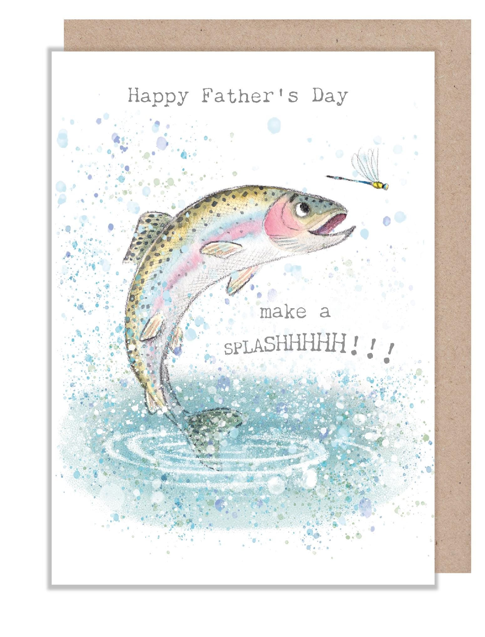 Happy Father's Day Card - Make a Splashhhh! - Rainbow Trout with Dragonfly.