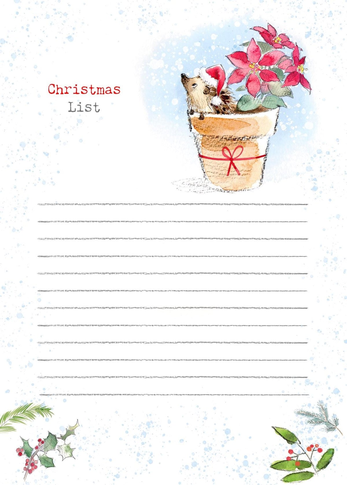 Christmas Notepad - Christmas Thoughts - Hedgehog in Flowerpot