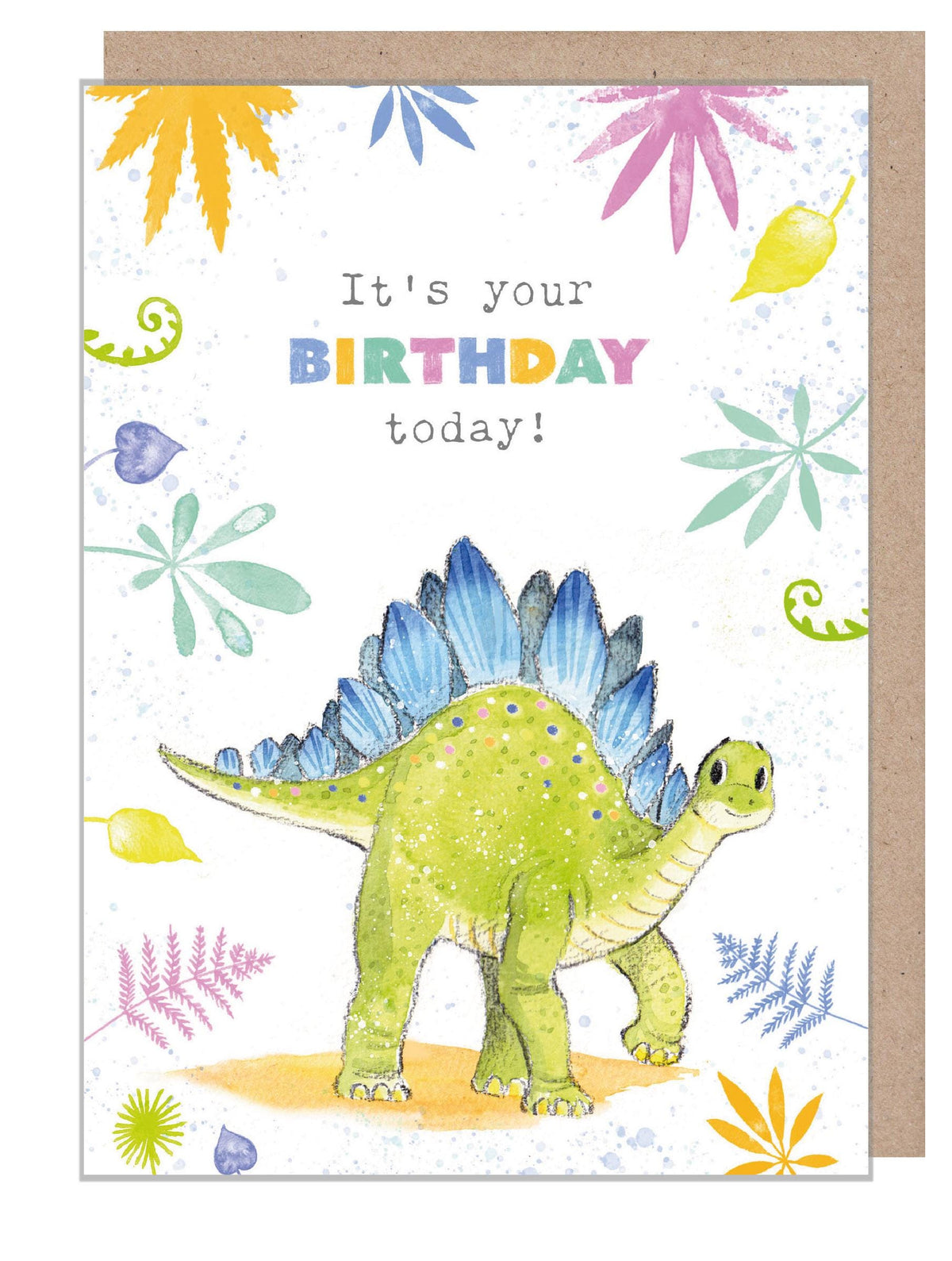 Birthday Card - Stegosaurus with Leaves