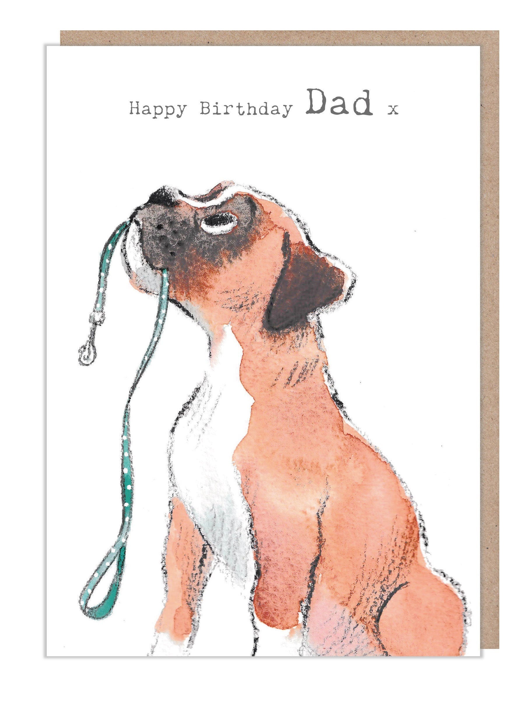 Dad Birthday Card - Boxer Dog with Lead