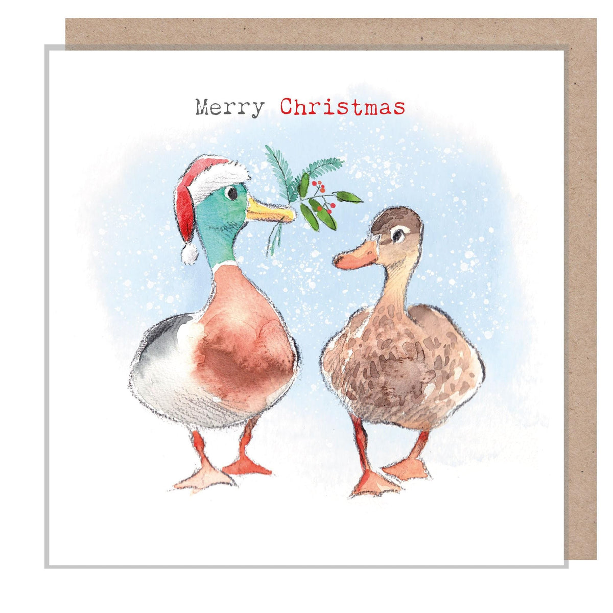 Christmas Card - 2 Ducks with Foliage - Merry Christmas