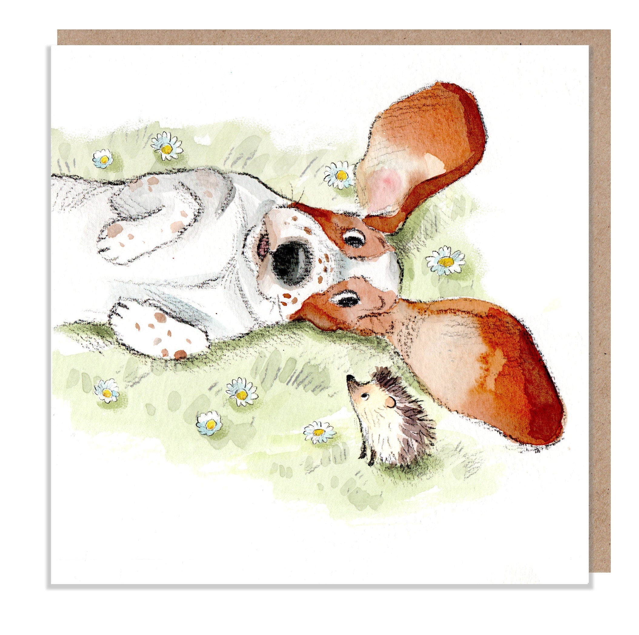 Cute Dog Card - Blank - Basset with Hedgehog
