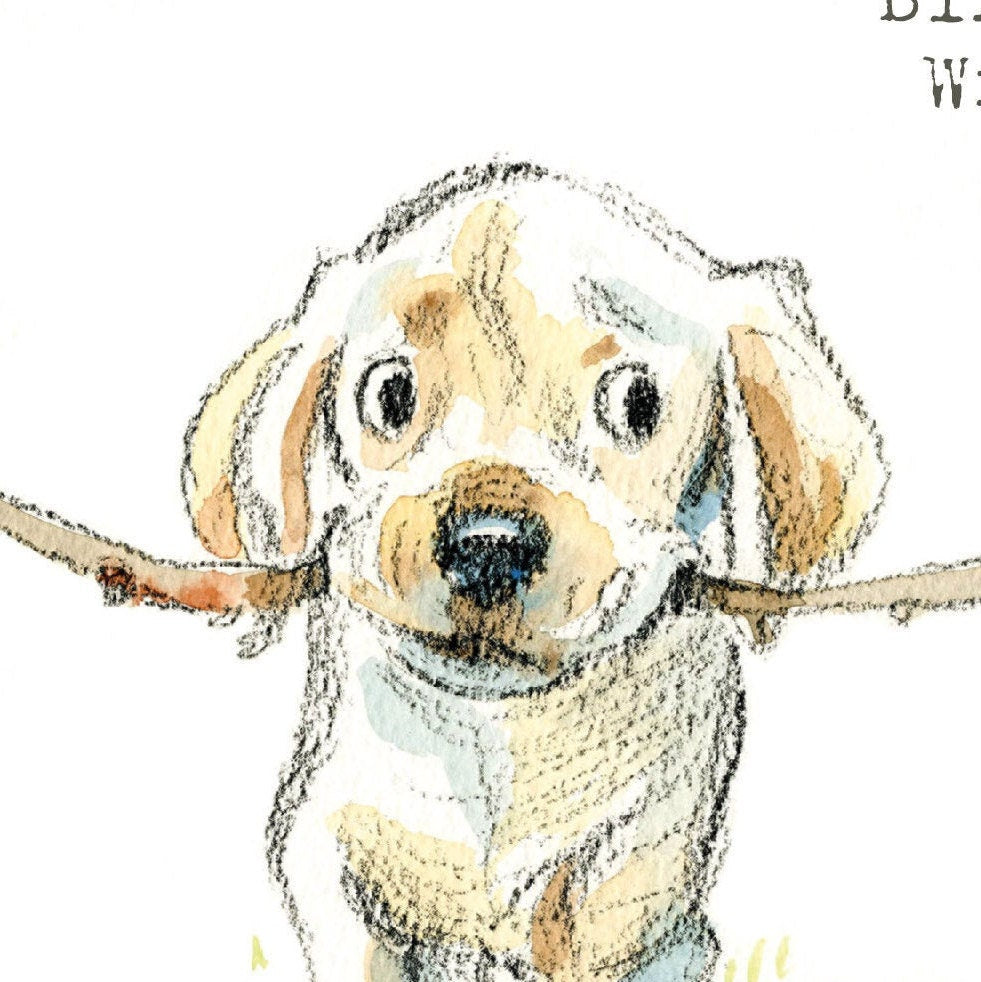 Cute Birthday Card - Labrador with Stick and Butterfly