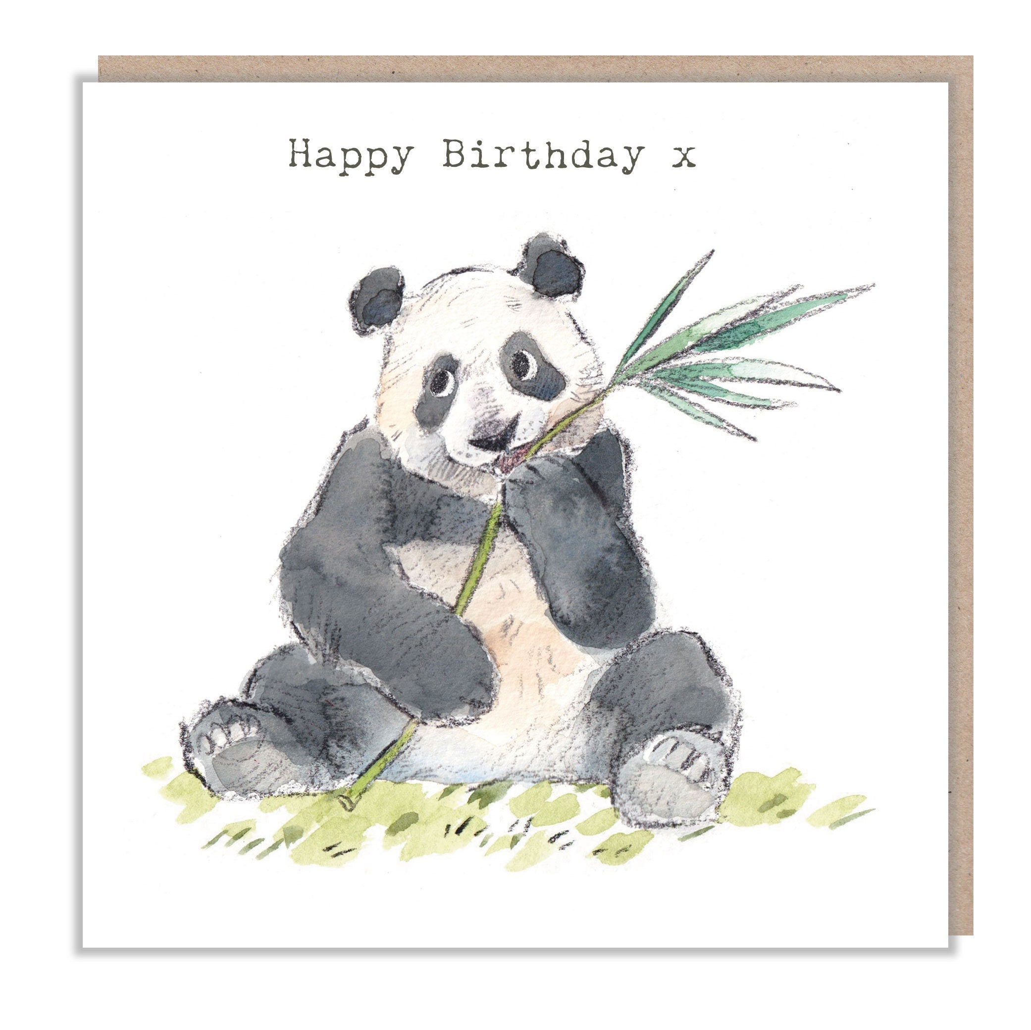 Happy Birthday Card - Panda Eating Bamboo