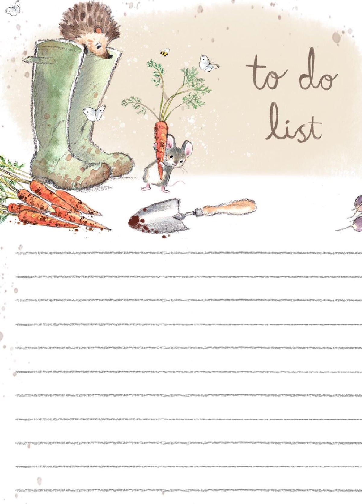 Note Pad - 100 Sheets - to Do List - Hedgehog and Mouse, Green Boots and Vegetables