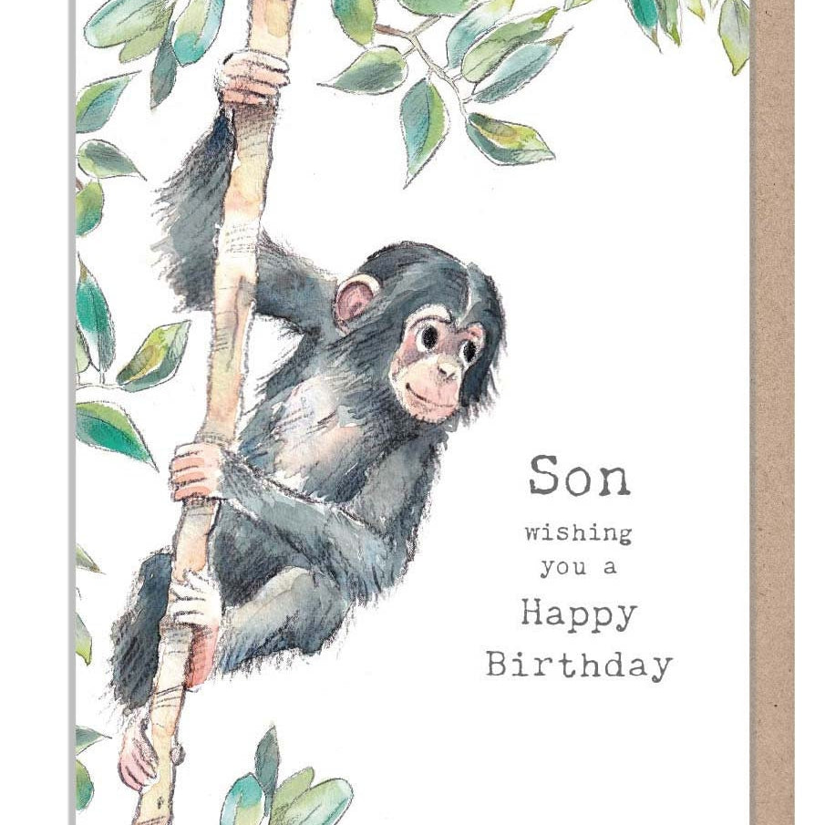 Birthday Card - Son - Chimpanzee in a Tree