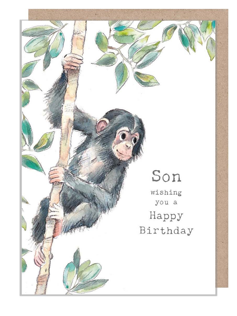 Birthday Card - Son - Chimpanzee in a Tree