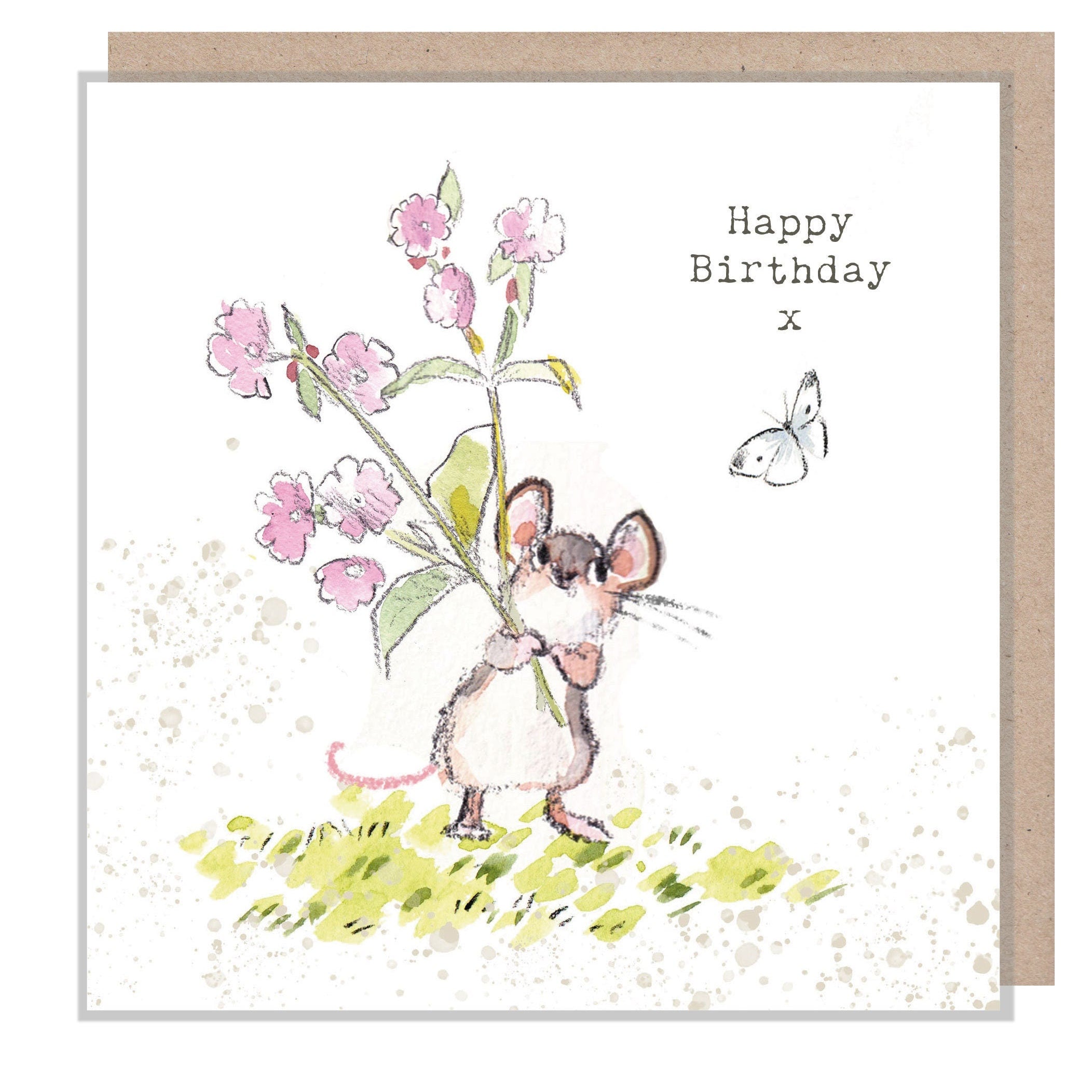 Cute Mouse Card - Happy Birthday - Mouse with Flowers