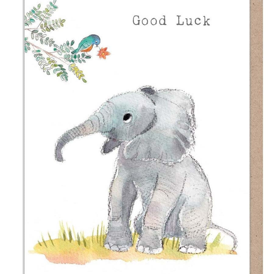 Good Luck Card - Elephant with Blue Bird
