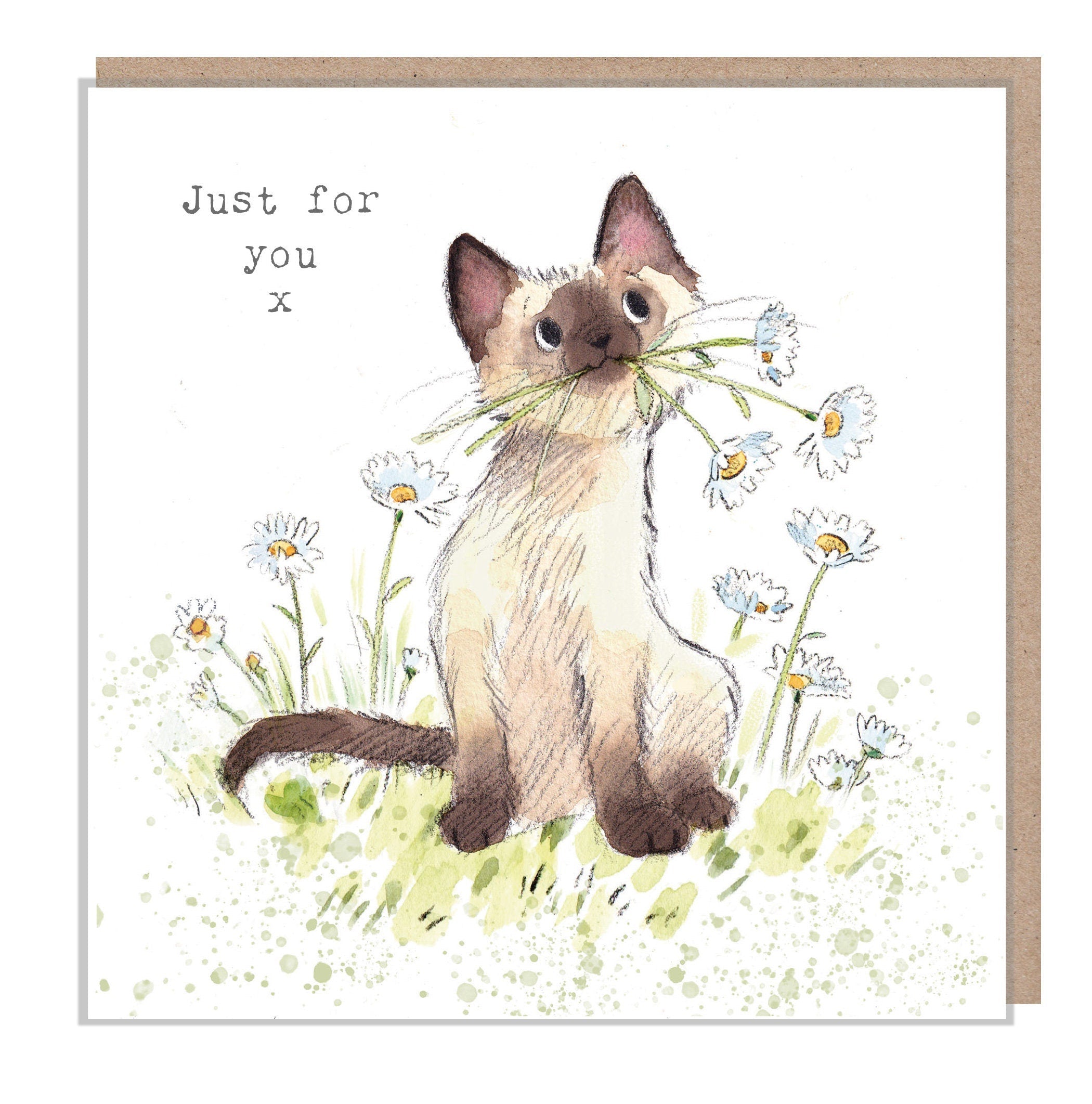 Cute Cat Birthday Card - Cat with Daisies