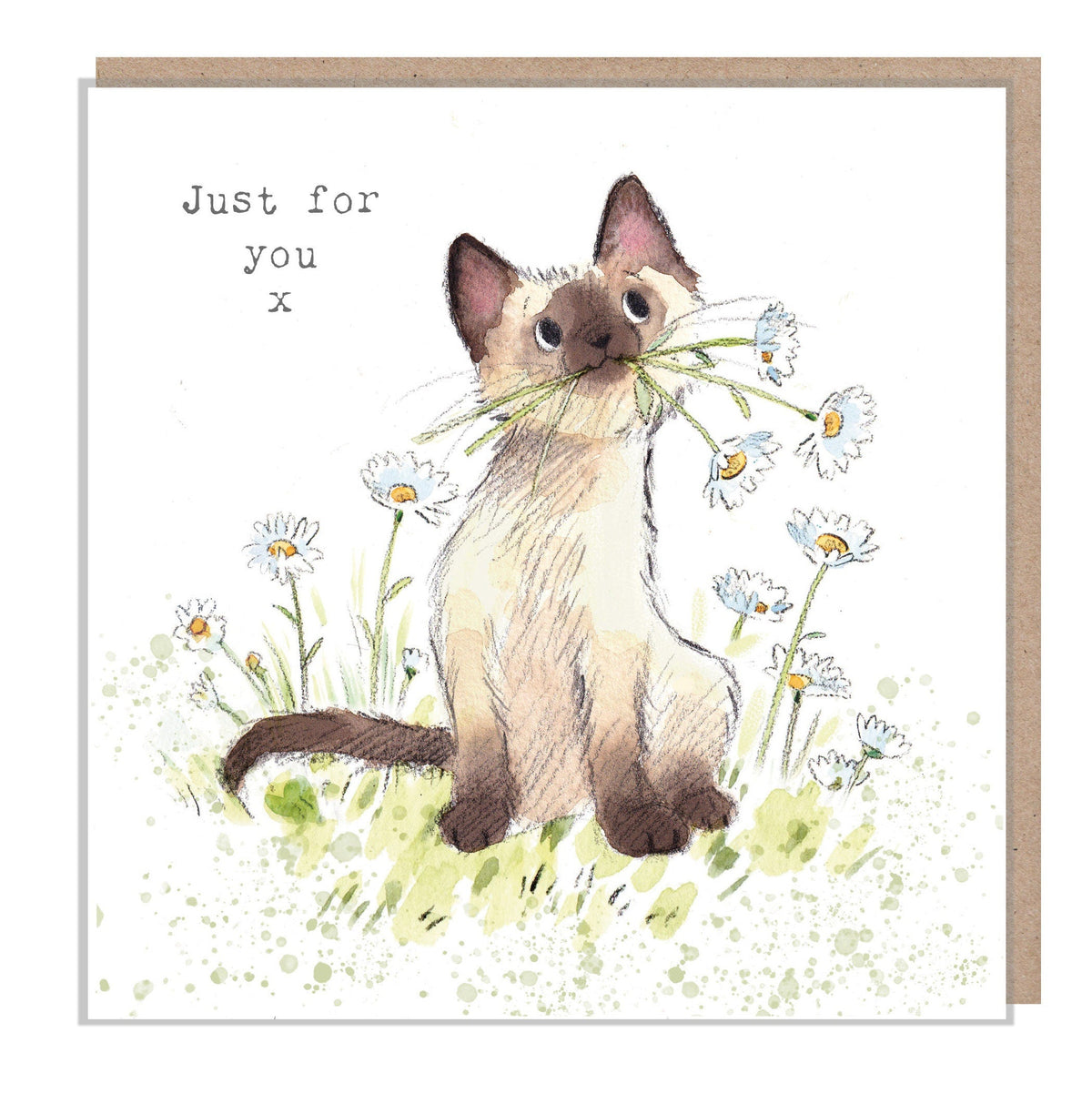 Cute Cat Birthday Card - Cat with Daisies