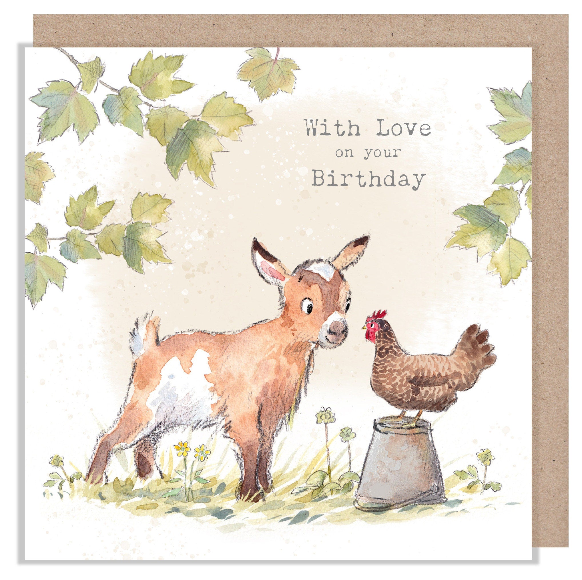 Birthday Card - with Love on Your Birthday - Goat with Hen