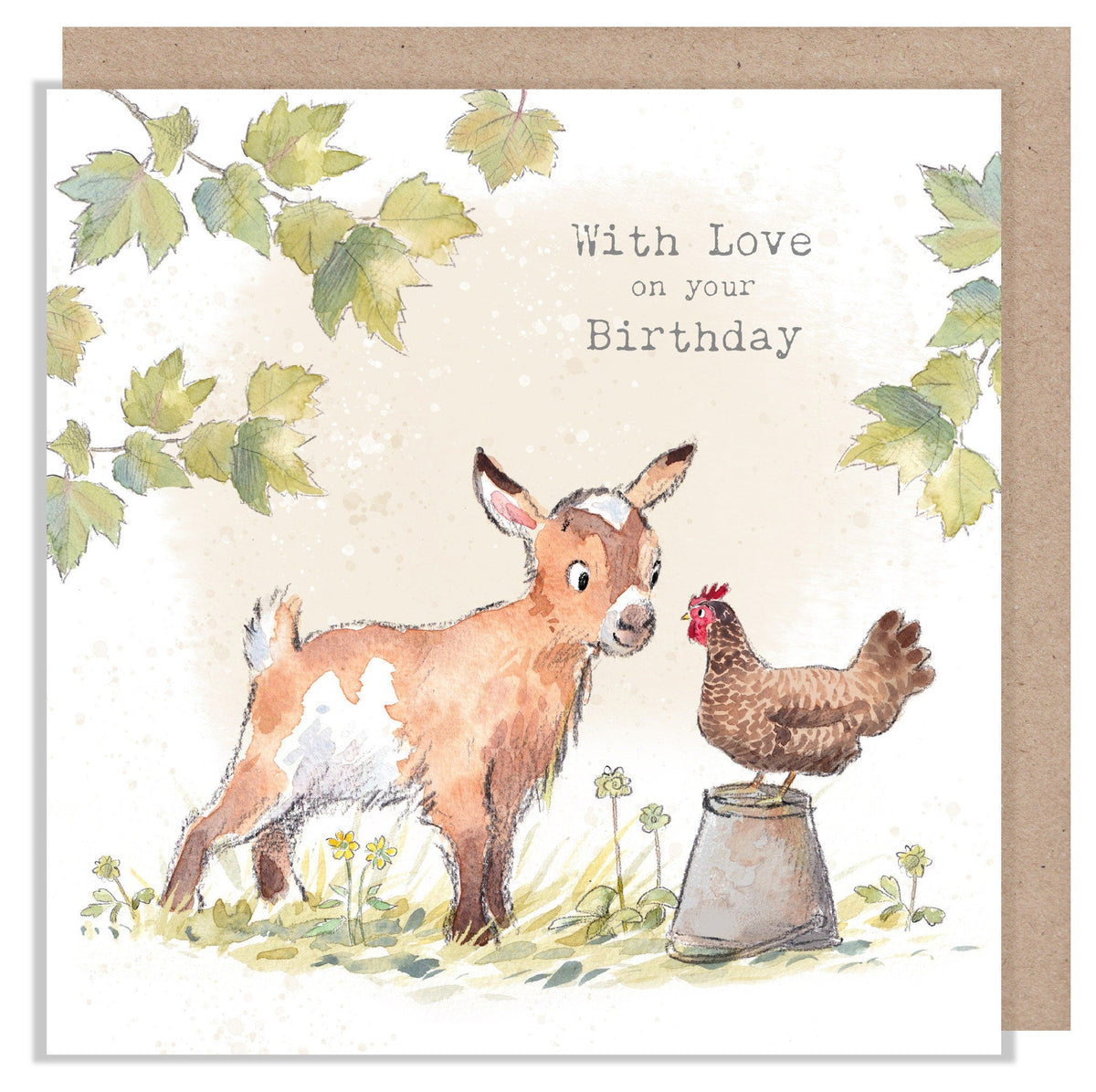 Birthday Card - with Love on Your Birthday - Goat with Hen