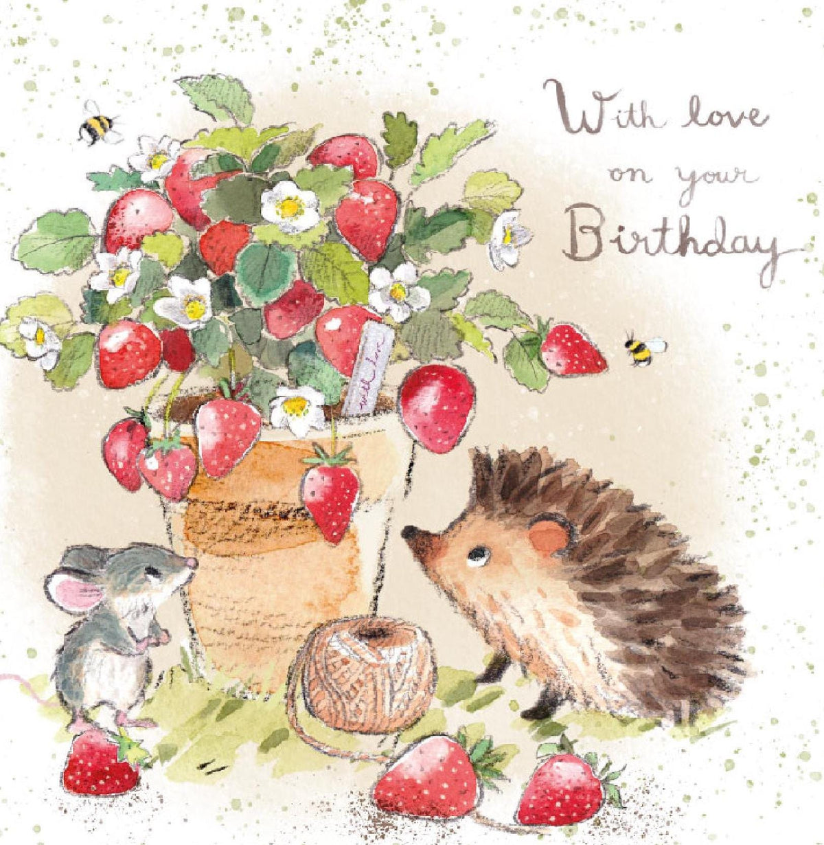 Birthday Card - Hedgehog, Mouse and Strawberries