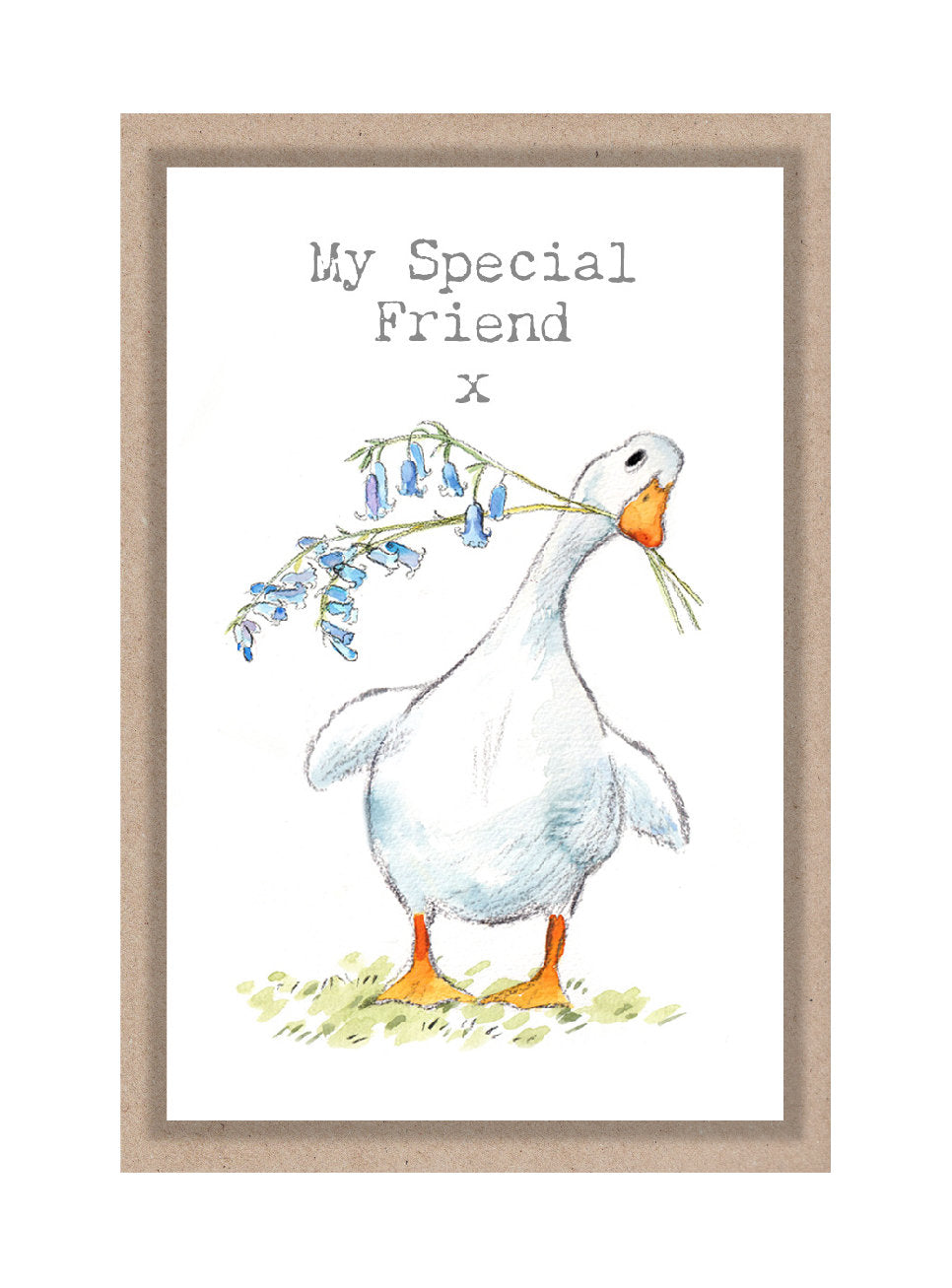 Sentiment Card - My Special Friend - White Duck with Bluebells