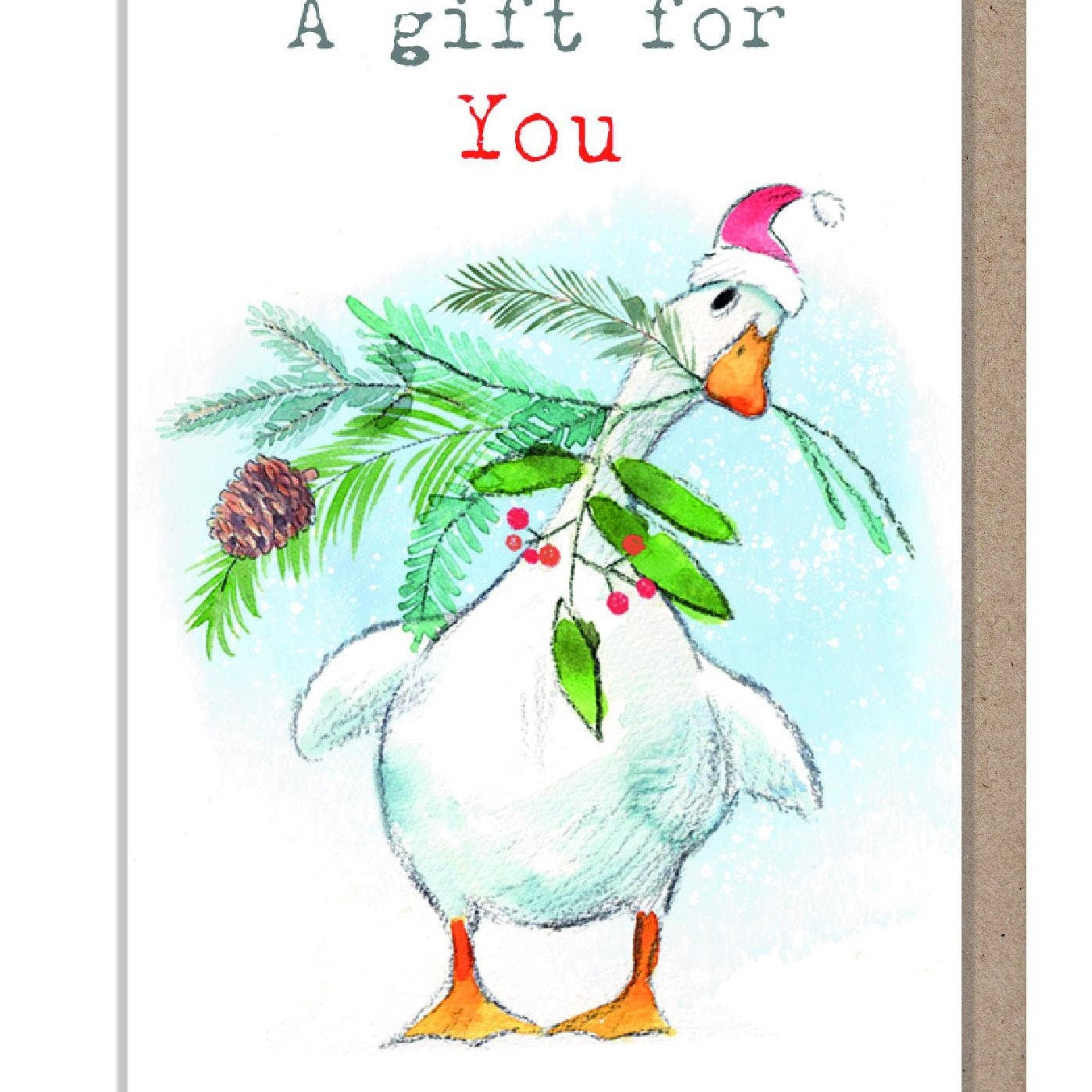 Christmas Gift Card - a Gift For You - White Duck with Foliage