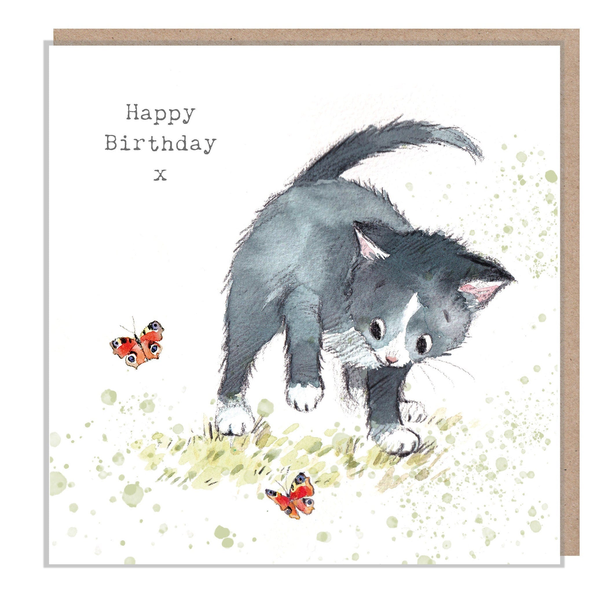 Cute Cat Card - Black Cat with Butterflies