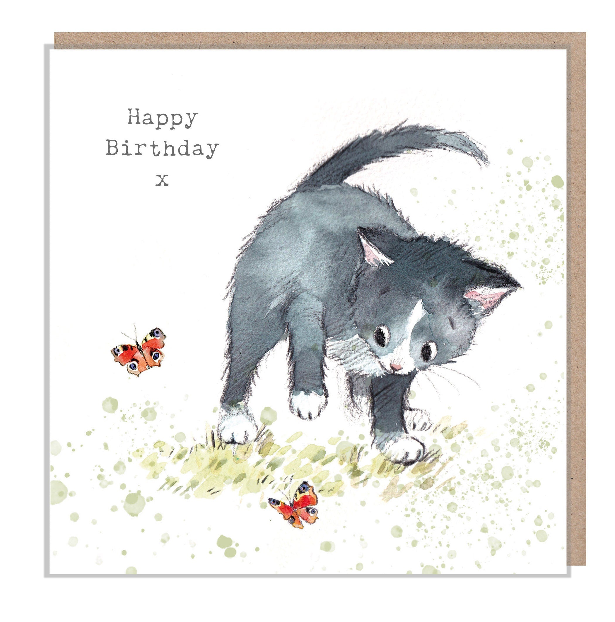 Cute Cat Card - Black Cat with Butterflies