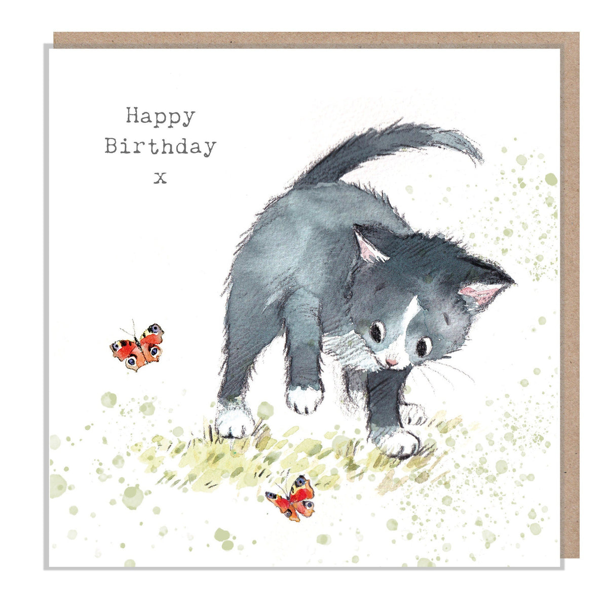 Cute Cat Card - Black Cat with Butterflies