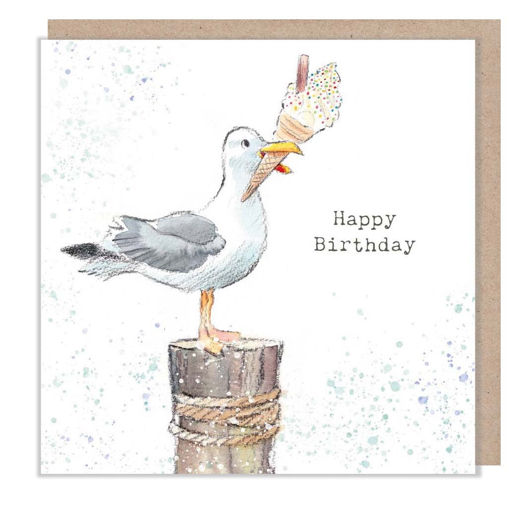 Greeting Card 'Happy Birthday' - Seagull with Ice Cream