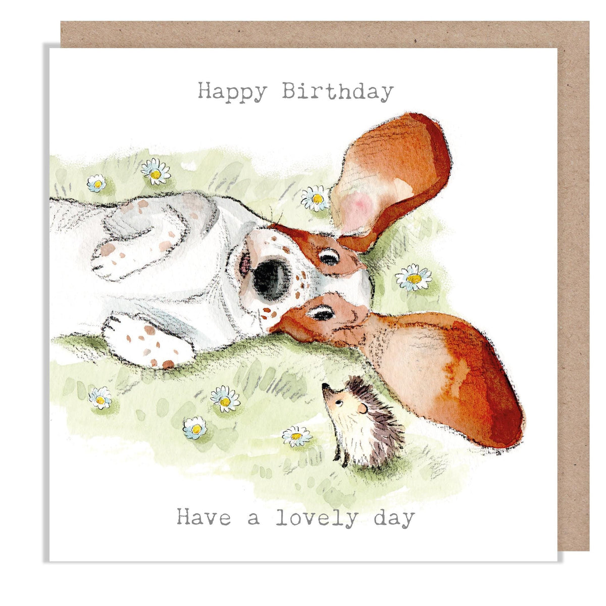 Birthday Card - Happy Birthday - Bassett with Hedgehog