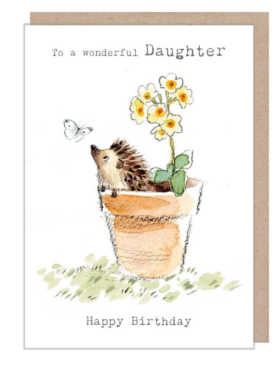Birthday Card - Daughter - Hedgehog in Flower Pot