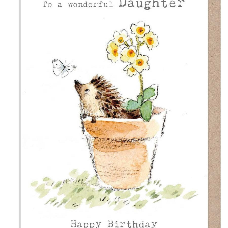 Birthday Card - Daughter - Hedgehog in Flower Pot