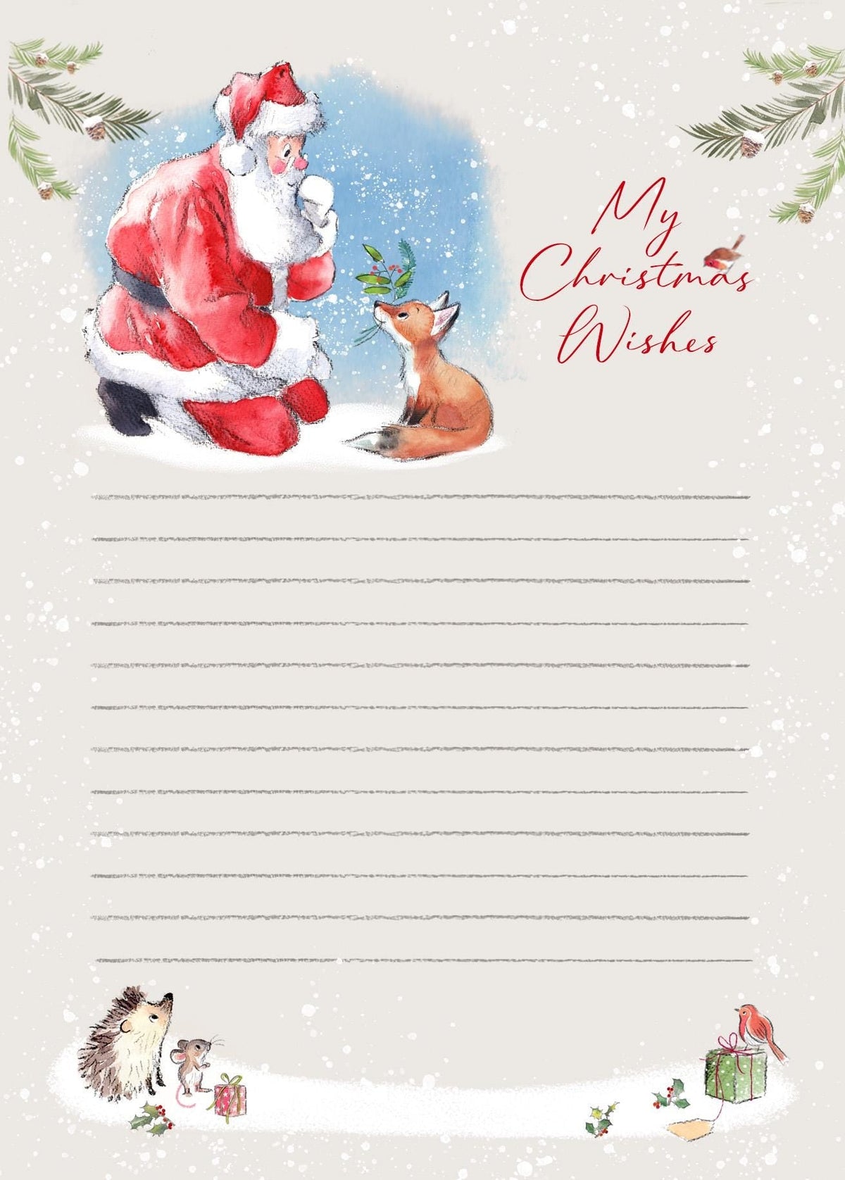 Christmas Notepad - Christmas Wishes - Santa with Fox Cub