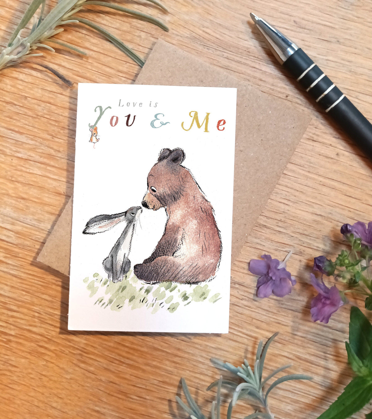 Sentiment Card - Love Is You & Me - Bear, Hare and Mouse