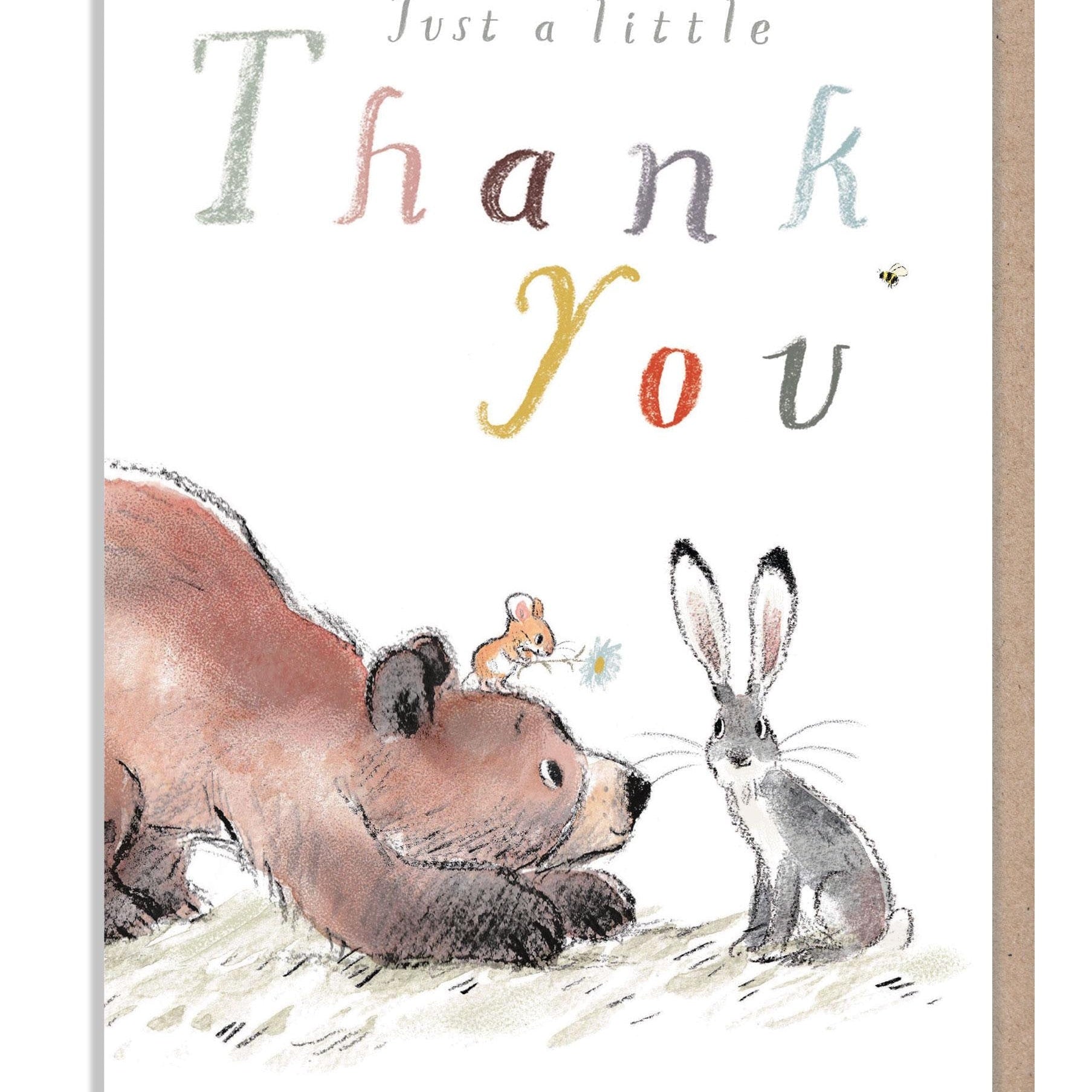 Cute Card- Thank You - Mouse Giving Daisy to Hare