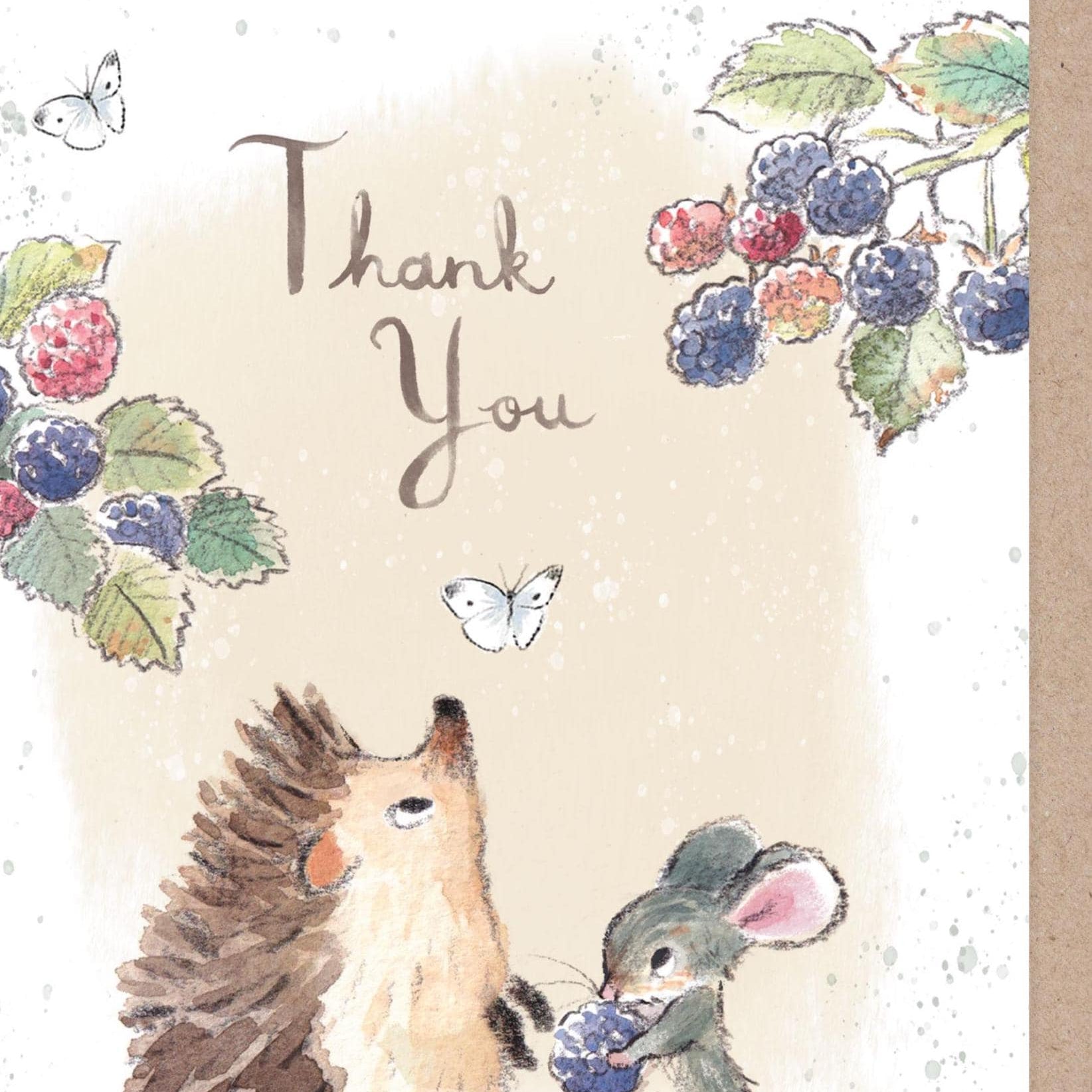 Thank You Card - Extra Large Card - Hedgehog, Mouse, Butterflies and Blackberries