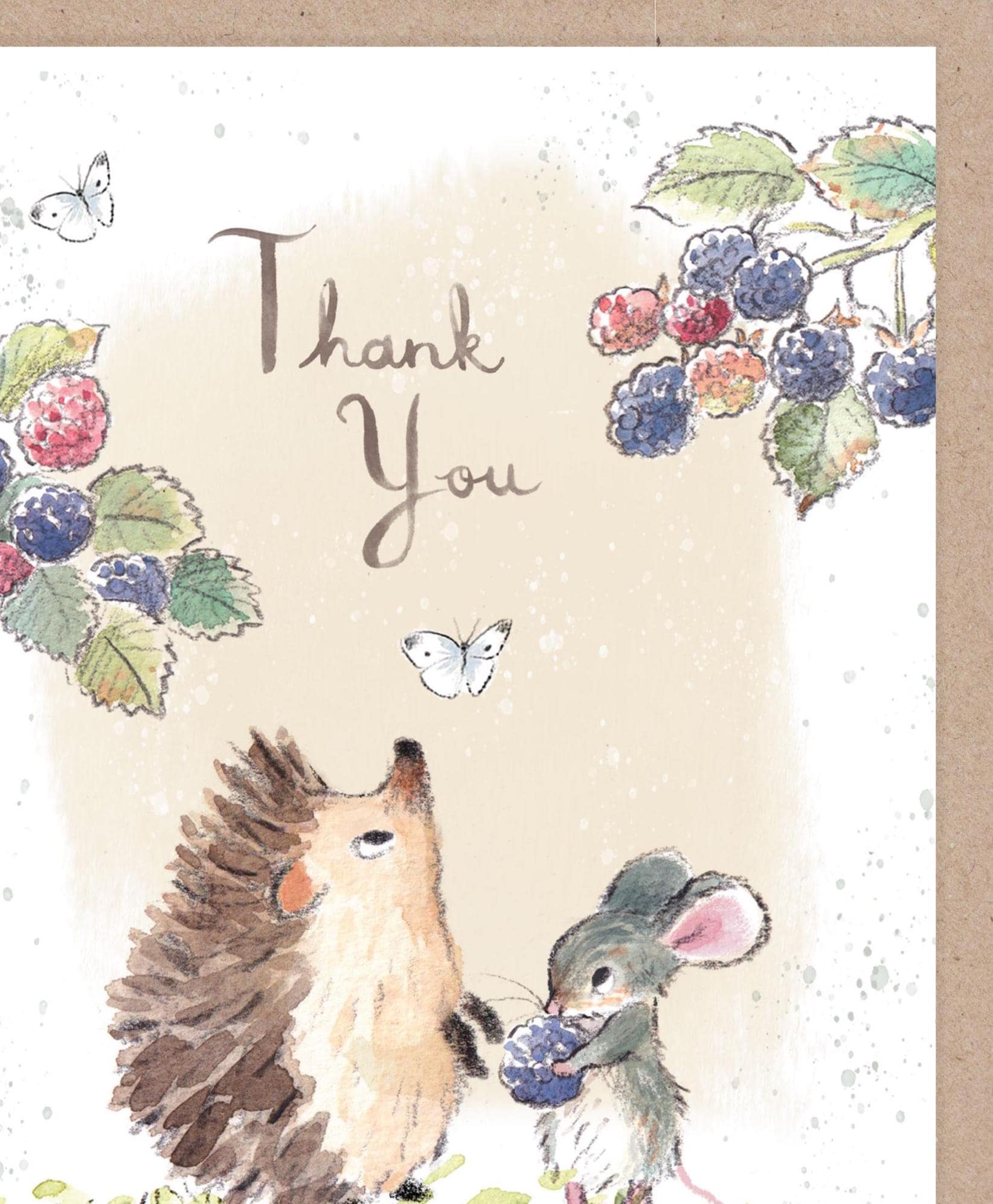 Thank You Card - Extra Large Card - Hedgehog, Mouse, Butterflies and Blackberries
