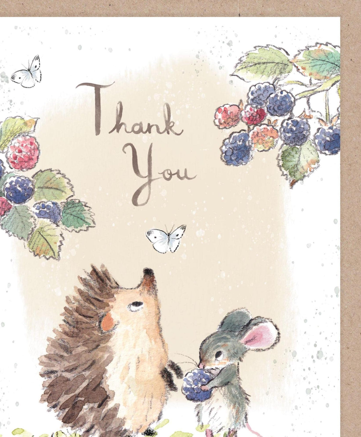 Thank You Card - Extra Large Card - Hedgehog, Mouse, Butterflies and Blackberries