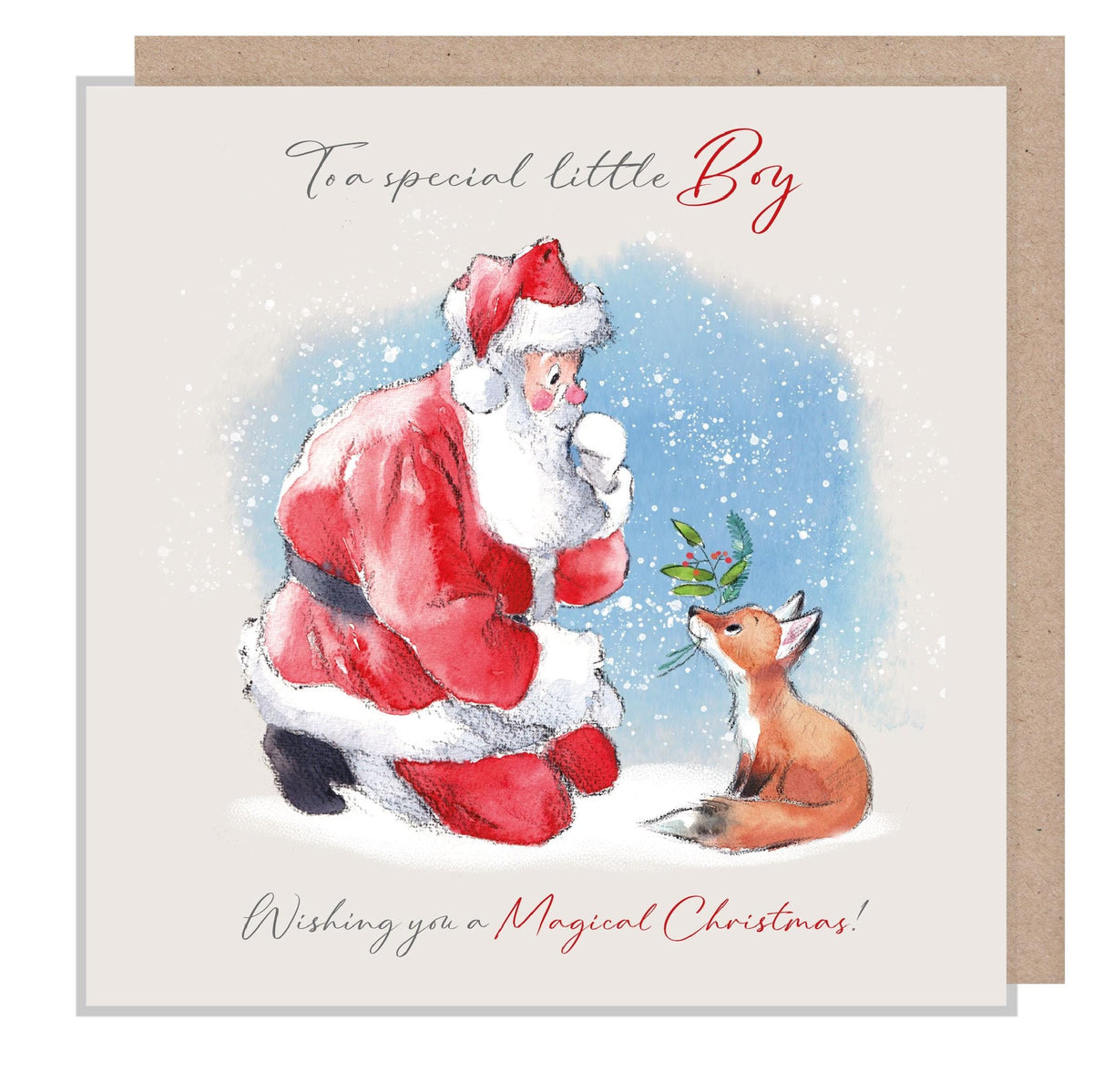 To a Special Little Boy Christmas Card - Santa with Fox Cub