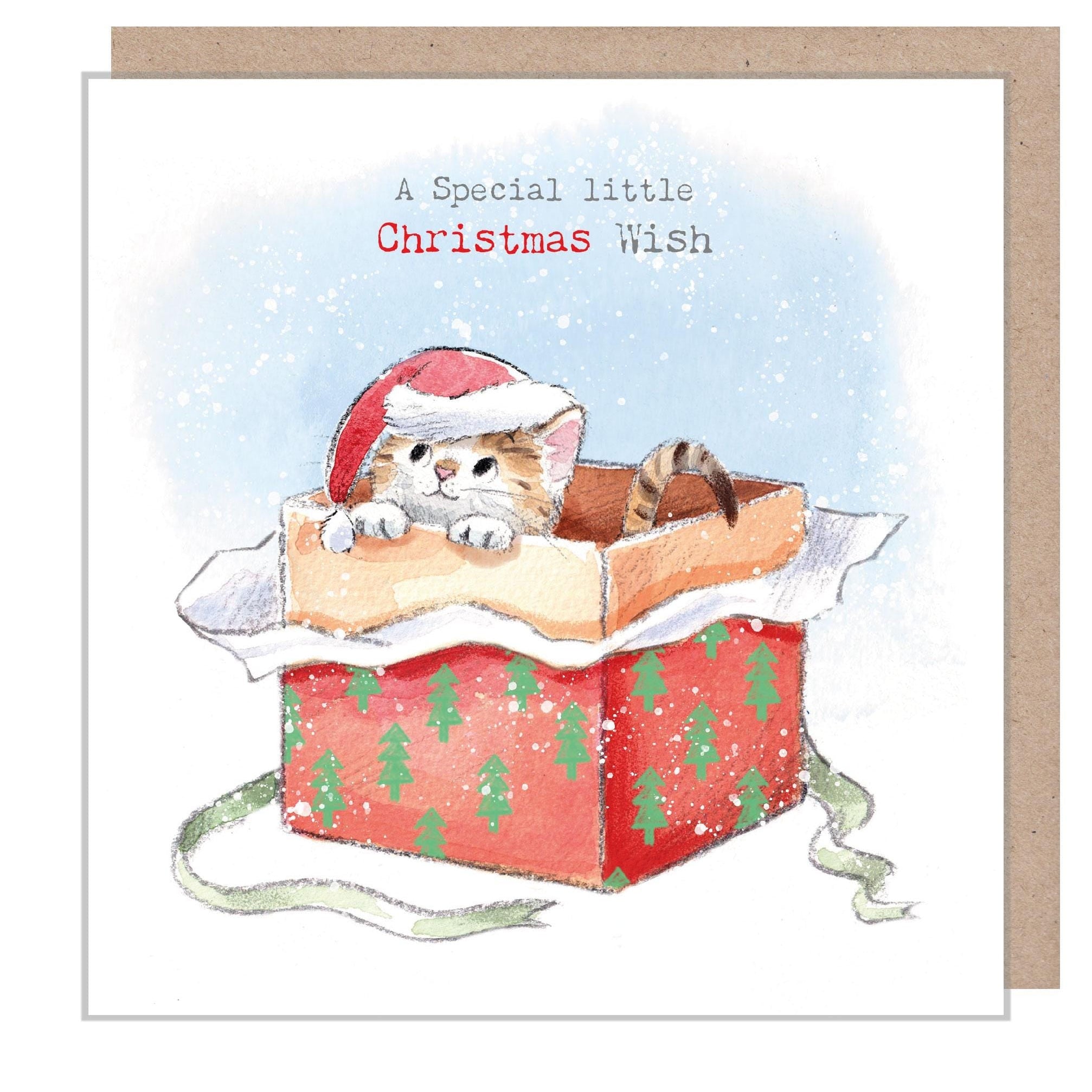 Christmas Card - Kitten Inside Present - a Special Little Christmas Wish