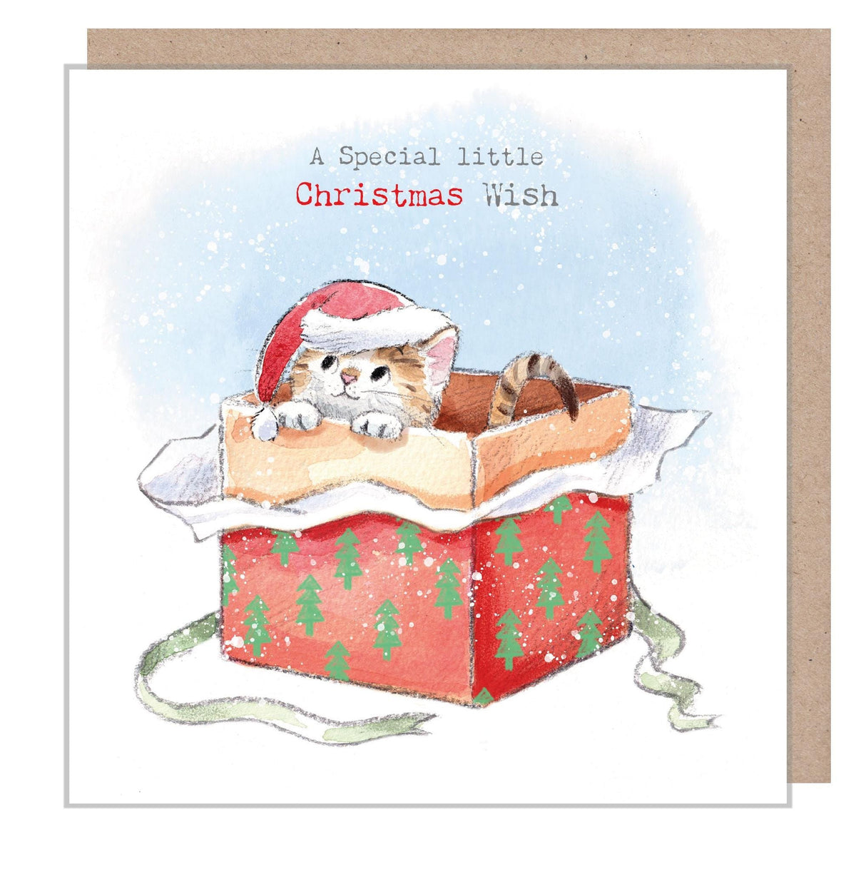 Christmas Card - Kitten Inside Present - a Special Little Christmas Wish